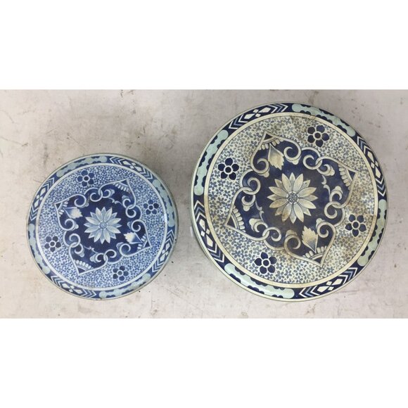 Vintage Delft Holland Blue and White Tin Canisters with Lids (2) - Picture 4 of 6